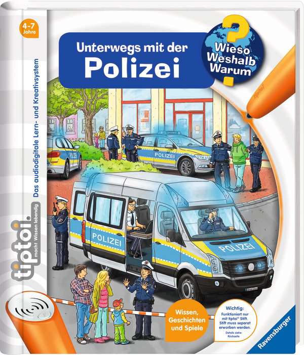 tiptoi® Set: Unterwegs mit der Feuerwehr + Polizei (Wieso? Weshalb? Warum? - Band 6 & 22) & Stift